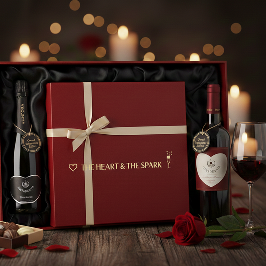 The Heart & The Spark Valentine's wine duo featuring Terra Donata Franciacorta and Sebino Rosso. A perfect gift idea for a romantic dinner at home (Gift box not included)